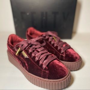 Fenty Puma Red Burgundy Velvet Sneakers